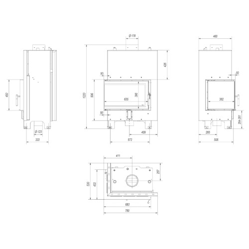 Kamineinsatz Kratki MBM PW 12 kW Eckkamin wasserführend
