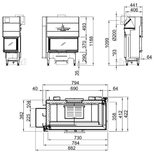 Kamineinsatz SPARTHERM Varia AS-2Rh 7 kW Eckkamin Schiebetür