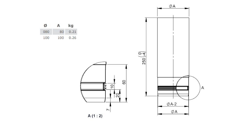 Pelletofenrohr - Längenelement 250 mm - gussgrau lackiert - Jeremias Pellet-Line