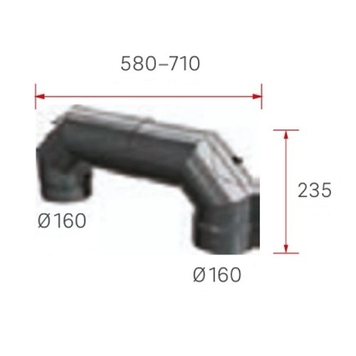 Kaminzubehör Schmid - Doppel Rauchrohrbogen aus 2 mm Stahlblech mit Tür Ø 160 mm