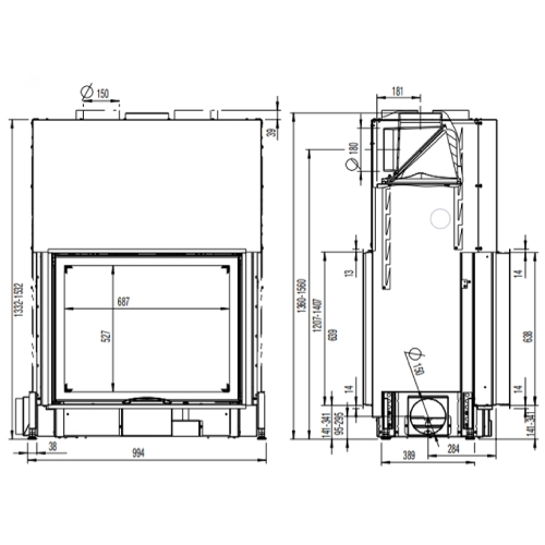 Kamineinsatz Austroflamm 80x64S 2.0 | 10 kW, Schiebetür, Durchsicht