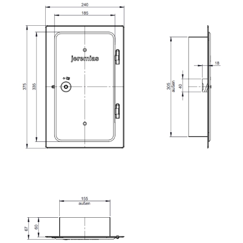 Kamintür - Edelstahlkamintür 300 x 150 mm mit Schiebestutzen - einwandig - Jeremias EW-FU