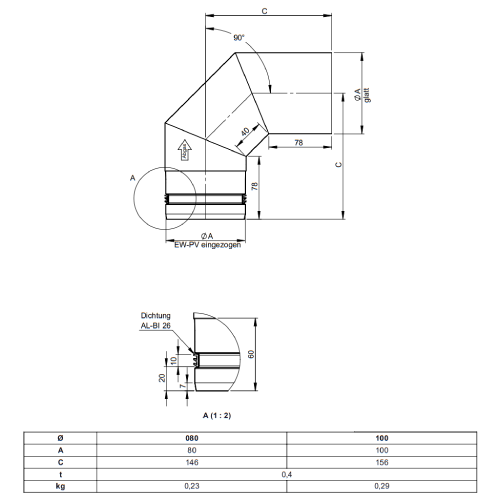 Pelletofenrohr - Winkel 90° starr - schwarz lackiert - Jeremias Pellet-Line