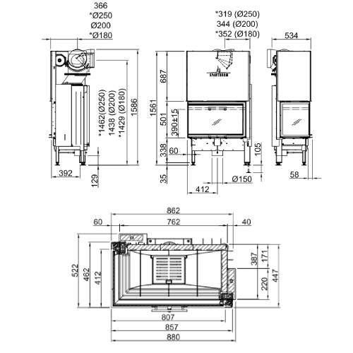 Kamineinsatz SPARTHERM Varia 2L-80h 11 kW Eckkamin Schiebetür