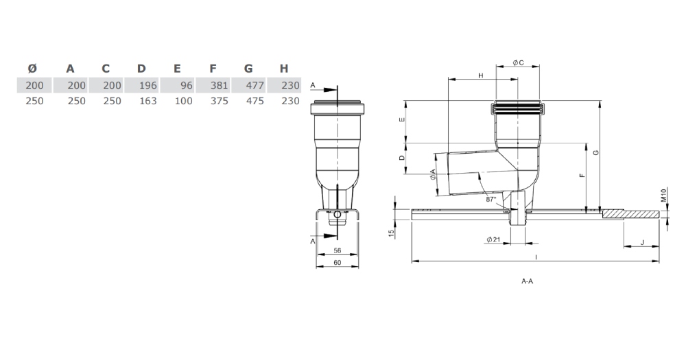 Kunststoffschornstein - Winkel 87° mit Stützfuß ohne Auflageschiene - einwandig - Jeremias EW-PPS und EW-PP-FLEX