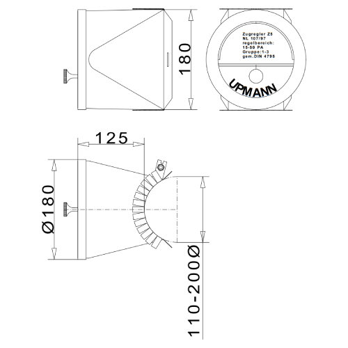 Edelstahlschornstein - Zugbegrenzer aus Edelstahl Ø 150 mm mit Stutzen und Spannband - Jeremias EW-FU