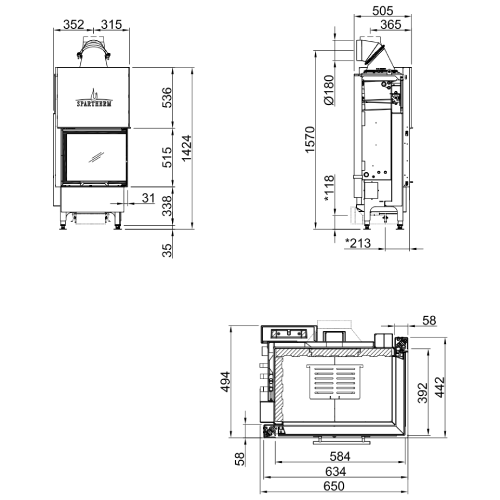 Kamineinsatz SPARTHERM Varia 2R-55h H2O 7 kW wasserführend