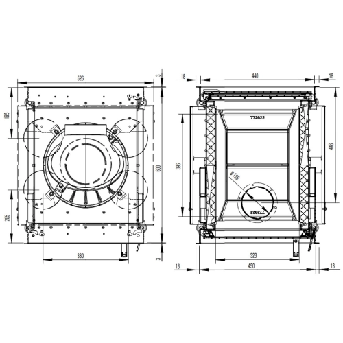 Kamineinsatz Austroflamm 45x51K II 6kW, Drehtür, Durchsicht