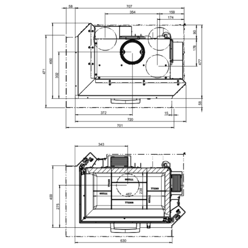 Kamineinsatz Austroflamm Eckkamin 63x40x51S 2.0 | 12 kW, Schiebetür