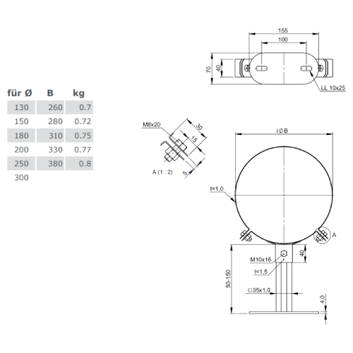 Edelstahlschornstein - Wandhalter verstellbar 50-150 mm Design Plus - doppelwandig - Jeremias DW-Vision