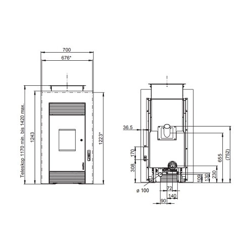 Pelletofen Wodtke PE Nova Einbaugerät water+ 8/10 kW wasserführend