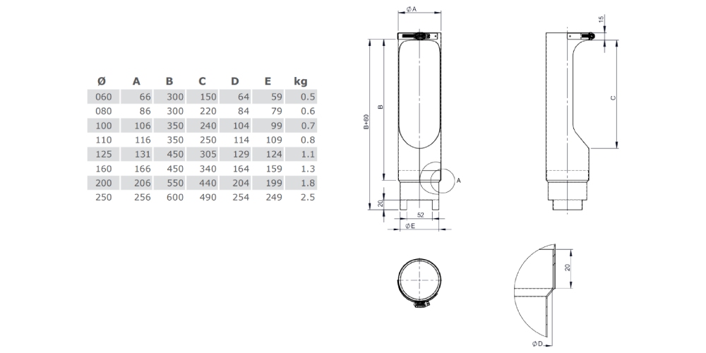 Kunststoffschornstein - Stützfuß passend für Winkel 87° und 45° nach unten verlängerbar - einwandig - Jeremias EW-PPS