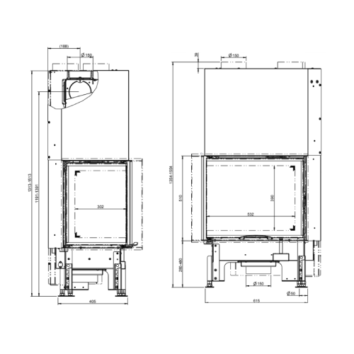 Kamineinsatz Austroflamm Eckkamin 63x40x51S 2.0 | 12 kW, Schiebetür