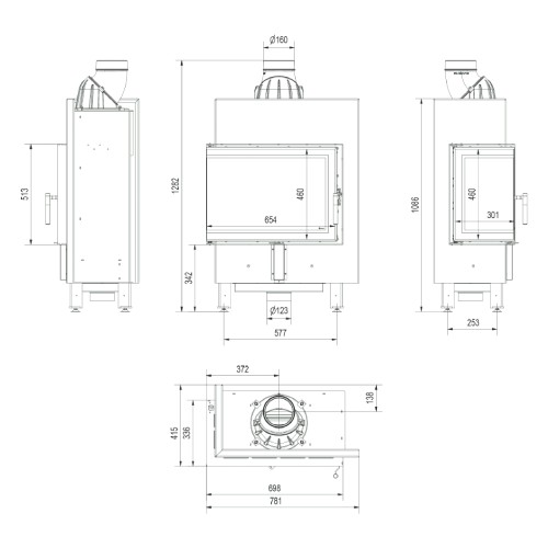 Kamineinsatz Kratki Lucy 12 Slim 8 kW Eckkamin