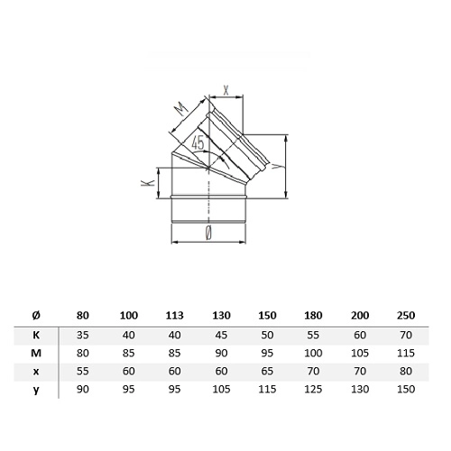 Edelstahlschornstein - Bogen 45° - einwandig - Schiedel Metaloterm ME