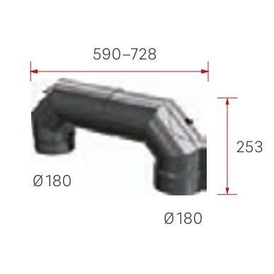 Kaminzubehör Schmid - Doppel Rauchrohrbogen aus 2 mm Stahlblech mit Tür Ø 180 mm