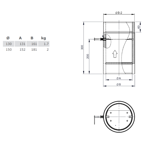 Ofenrohr - Längenelement 300 mm mit Drosselklappe - gussgrau - doppelwandig - Jeremias Iso-Line