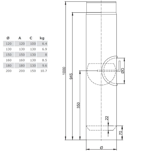 Ofenrohr - Längenelement 1000 mm mit Drosselklappe und Tür (mit Einzug) - schwarz - Jeremias Ferro-Lux