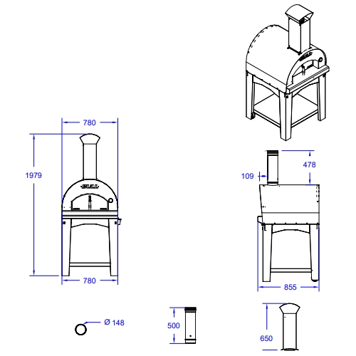 Pizzaofen Bull BBQ Holz L Standgerät 60x60cm