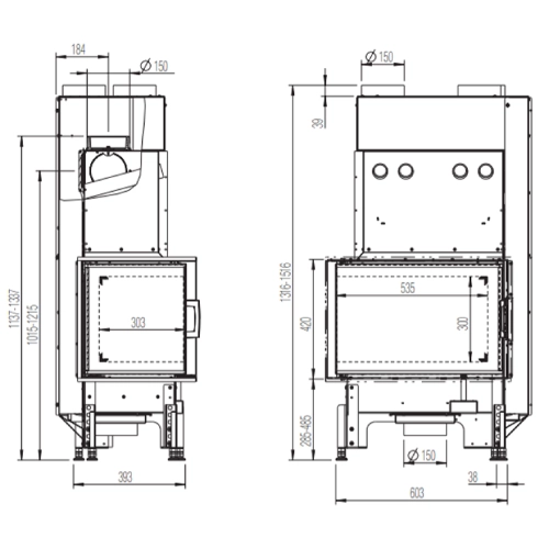 Kamineinsatz Austroflamm Eckkamin 63x40x42K 2.0 | 8 kW, Drehtür