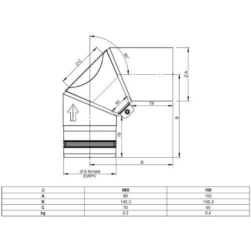 Pelletofenrohr - Winkel 90° starr mit Revision schwarz lackiert - Jeremias Pellet-Line