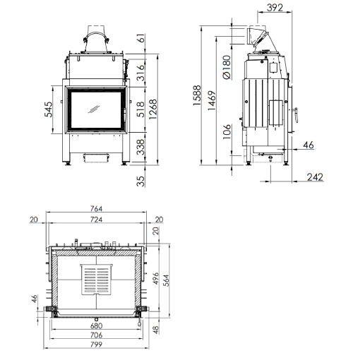 Kamineinsatz SPARTHERM Varia 1V H2O 8 kW Drehtür wasserführend