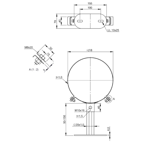 Kupferschornstein - Wandhalter Design Plus 50 bis 150 mm für Jeremias DW-FU