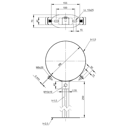 Kupferschornstein - Wandhalter Design Plus 50 bis 250 mm für Jeremias DW-FU