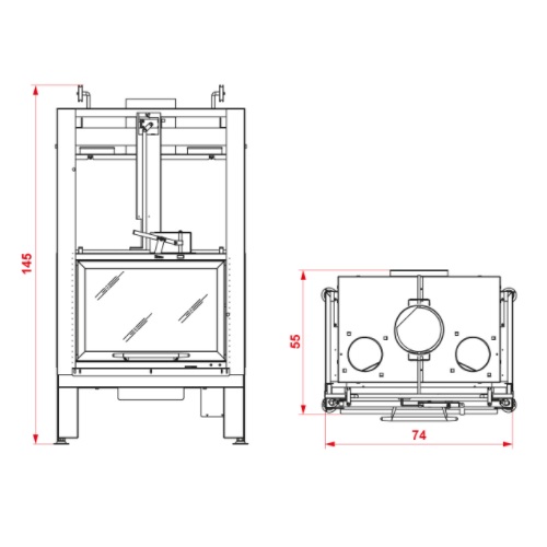 Kamineinsatz Palazzetti Ecomonoblocco MX 64 Eckkamin 11 kW