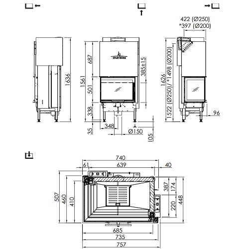 Kamineinsatz SPARTHERM Varia 2L-68h 9,6 kW Eckkamin Schiebetür