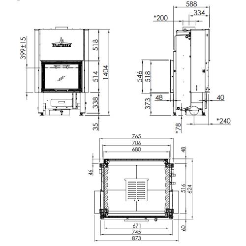 Kamineinsatz SPARTHERM Varia FDh H²O 10 kW Schiebe-/Schiebetür Durchsicht wasserführend