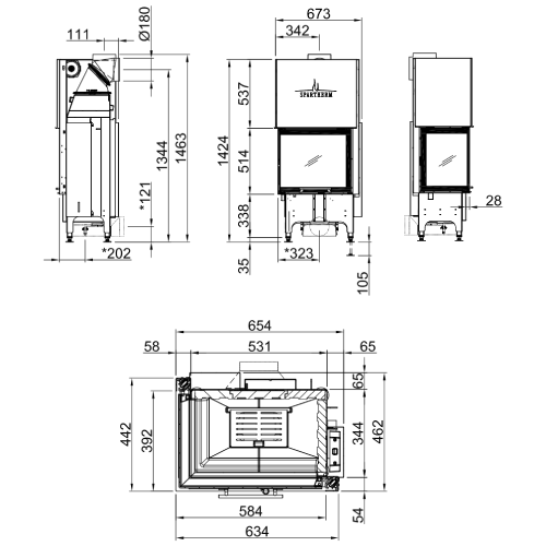 Kamineinsatz SPARTHERM Varia 2L-55h 7 kW Eckkamin Schiebetür