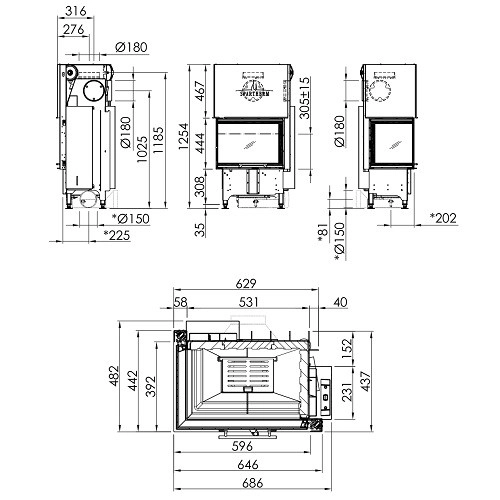 Kamineinsatz SPARTHERM Varia 2L-62h RLU 6,9 kW