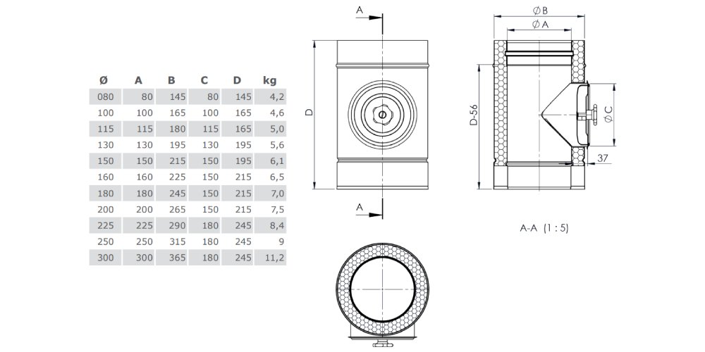 Kupferschornstein - Längenelement mit Revision (Deckel für Festbrennstoffe) - doppelwandig - Jeremias DW-FU