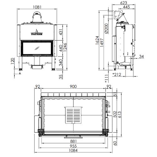 Kamineinsatz SPARTHERM Varia Ah H2O 10,4 kW Schiebetür wasserführend