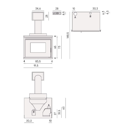 Pellet Kamineinsatz Cadel Saturno 24 | 24,7 kW wasserführend