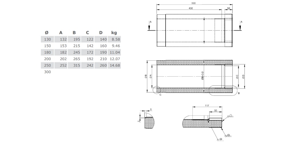 Edelstahlschornstein - Längenelement 500 mm mit integriertem Wandfutter, kürzbar für Ferro - doppelwandig - Jeremias DW-Vision