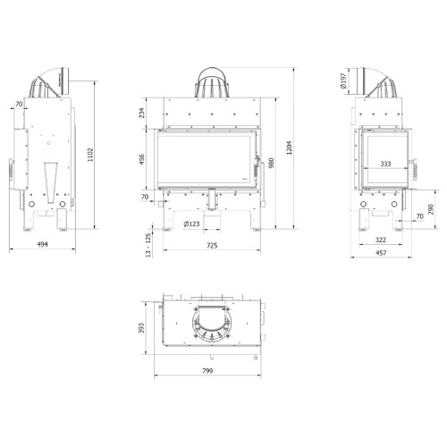 Kamineinsatz Kratki Floki M 10 kW Eckkamin