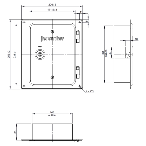 Kamintür - Edelstahlkamintüre 210 x 140 mm mit Schiebestutzen 60 mm gerade - einwandig - Jeremias EW-FU