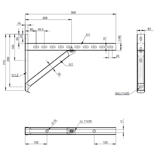 Edelstahlschornstein - Wandstützen & Querträger Typ II 500 mm für Jeremias DW-Systeme