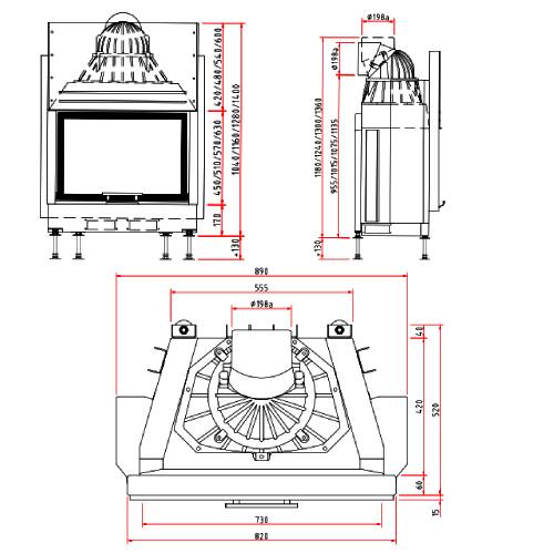 Kamineinsatz SCHMID Lina 73 h Kristall+ 9 kW Frontkamin Schiebetür