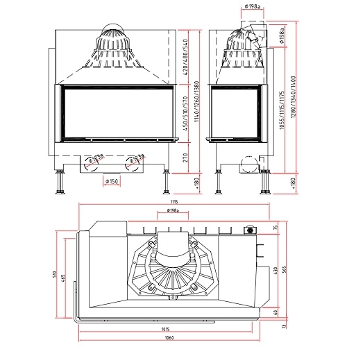 Kamineinsatz SCHMID Ekko R 100(45) h 9 kW Eckkamin Schiebetür (Glas einteilig)