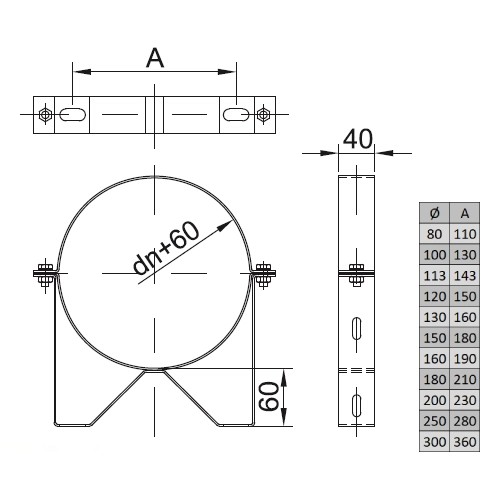 Edelstahlschornstein - Wand- und Deckenabstandshalter statisch, 60 mm - doppelwandig - Reuter DW-Systeme