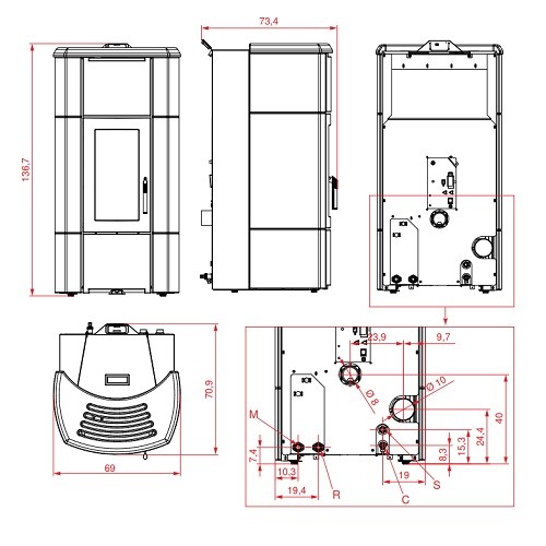 Pelletofen PALAZZETTI Ecofire Ermione Idro 24 kW wasserführend