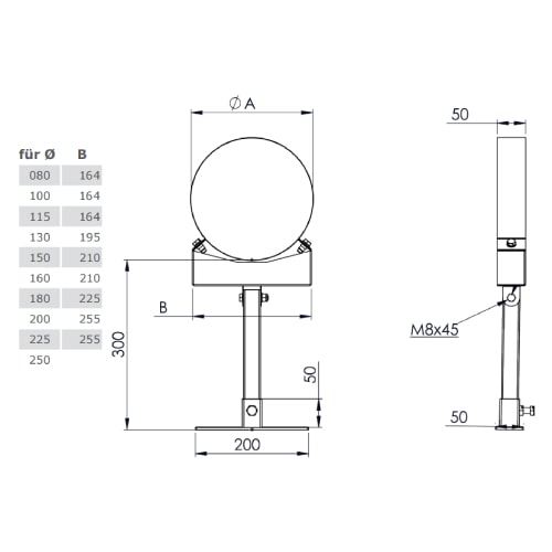 Kupferschornstein - Wandhalter mit Gelenk kürzbar 140-300 mm für Jeremias DW-FU