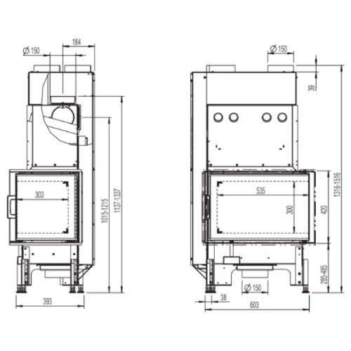 Kamineinsatz Austroflamm Eckkamin 63x40x42K 2.0 | 8 kW, Drehtür