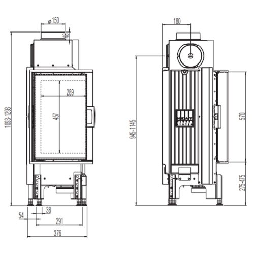 Kamineinsatz Austroflamm Eckkamin 38x38x57 K 2.0 | 5 kW, Drehtür