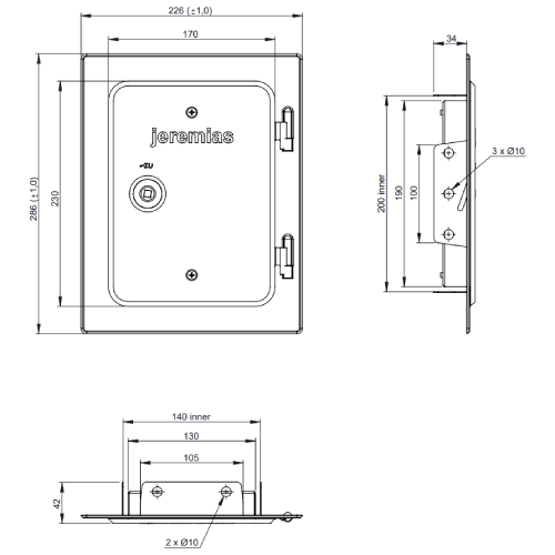 Kamintür - Edelstahlkamintür 210 x 140 mm - einwandig - Jeremias EW-FU