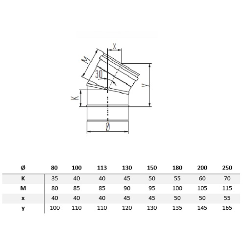 Edelstahlschornstein - Bogen 30° - einwandig - Schiedel Metaloterm ME