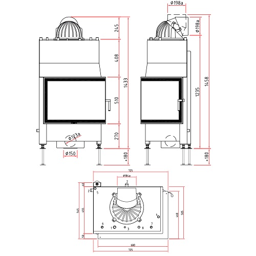 Kamineinsatz SCHMID Ekko W R 67(45) s 14,9 kW Eckkamin Drehtür (steglos)